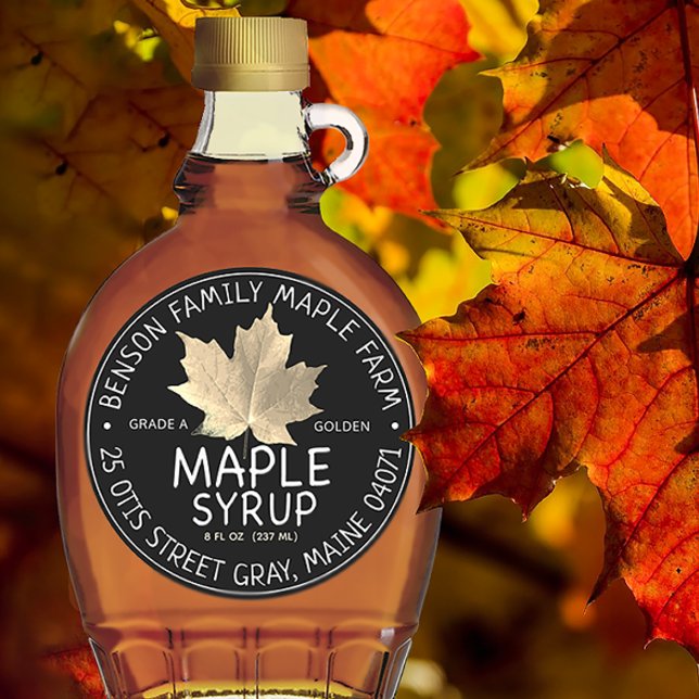 Adesivo BLACK Maple Syrup Label com Pêlos de Açúcar (Criador carregado)