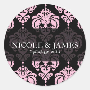 Adesivo Black & Pink Damask Antigo Favor de Evento de Casa