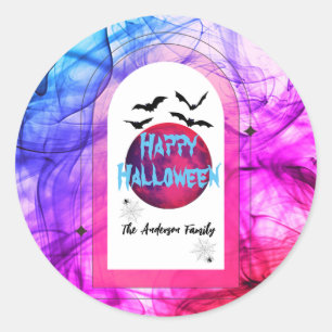Adesivo Black Purple Bats Family Name Happy Halloween