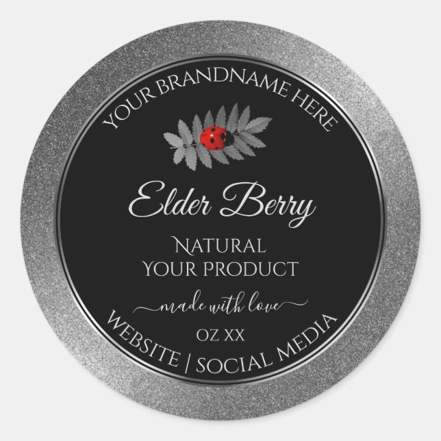 Adesivo Black Silver Glitter Product Labels Red Ladybug (Frente)