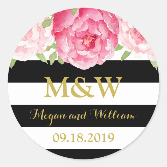 Adesivo Black Stripes Floral Monograma de Casamento Marca  (Frente)