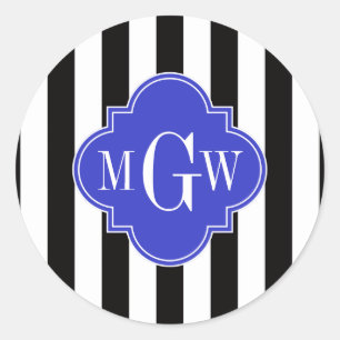 Adesivo Black What Stripe Cobalt Blue Quatrefoil 3 Monogra