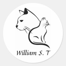Black & White Cat Line Art with Personalized Name