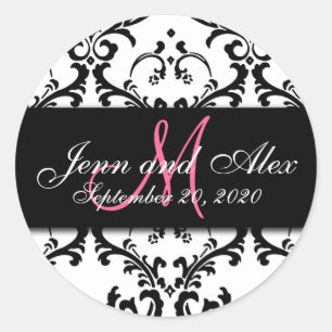 Adesivo Black White Damask Save the Date Sticker