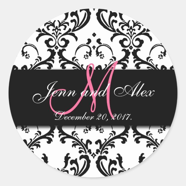 Adesivo Black White Damask Save the Date Stickers (Frente)