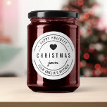 Adesivo Black & White Heart Christmas Jam Kitchen Holidays<br><div class="desc">Adesivo preto e branco redondo moderno e ousado "Christmas Jam Happy Holidays" com um coração e bordas duplas,  perfeito para etiquetar o que você fez.</div>