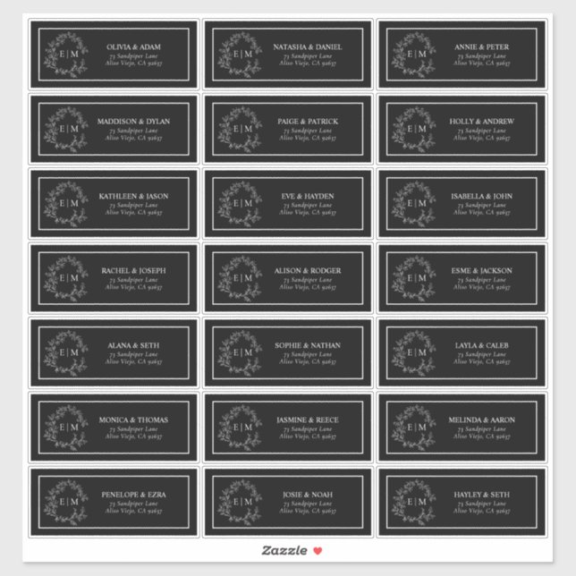 Adesivo Black & White Leaft Crest Monograma Endereço Convi (Folha)