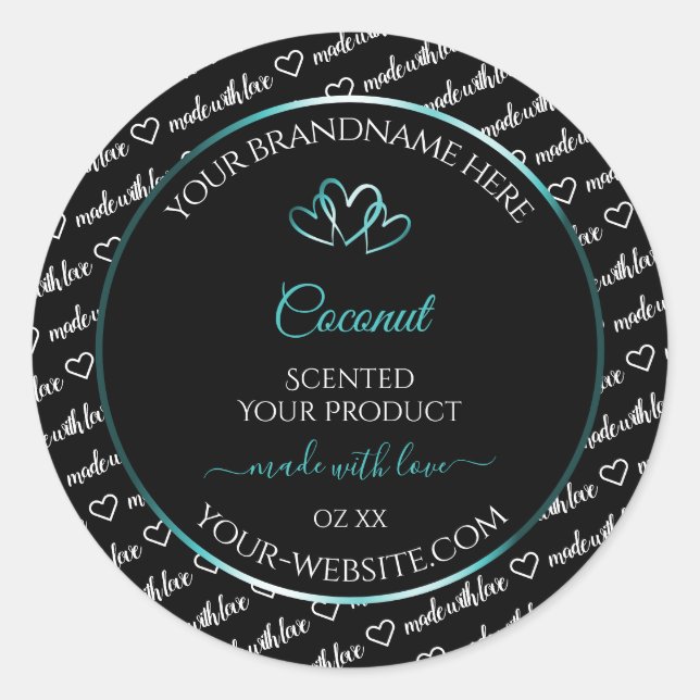 Adesivo Black White Word Cloud Product Labels Teal Hearts (Frente)