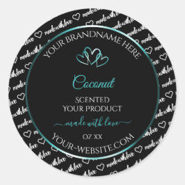 Adesivo Black White Word Cloud Product Labels Teal Hearts