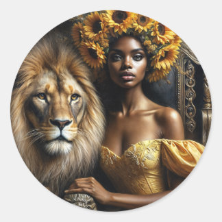 Adesivo Black Woman With Lion Sunflower Crown