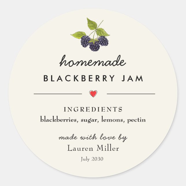 Adesivo Blackberry Jam Jar Homemade Modern (Frente)