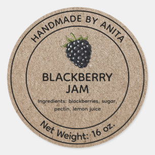 Adesivo Blackberry Jam Jelly Jar Label Kraft Estilo de Pap