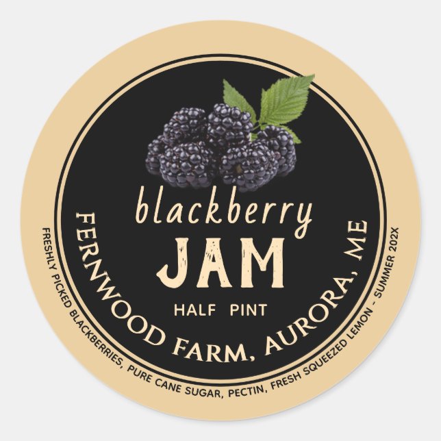 Adesivo Blackberry Jam Jelly Jar Label Kraft Homemade (Frente)