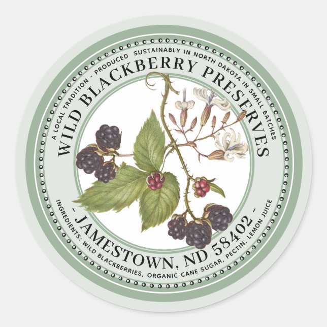 Adesivo Blackberry Preserve Label Jam 1930 Green (Frente)