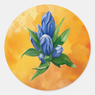Adesivo Blogue Azul - Vinheta do Círculo Floral com Cor de