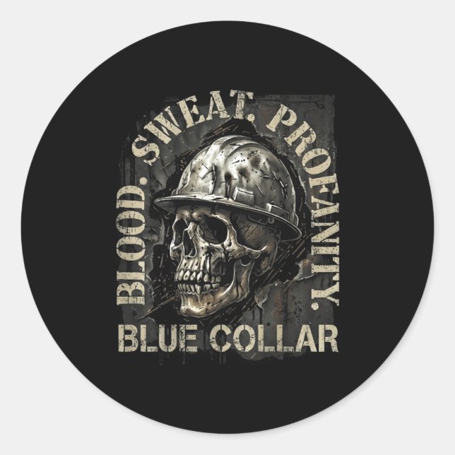 Adesivo Blood Sweat Profanity Construction Worker Skull Bl (Frente)
