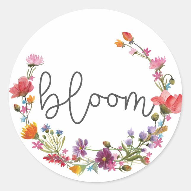 Adesivo Bloom, Citação Inspiracional Flores Selvagens Boho (Frente)