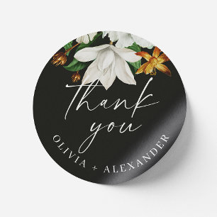 Adesivo Bloom vintage camellia. Obrigado de casamento negr