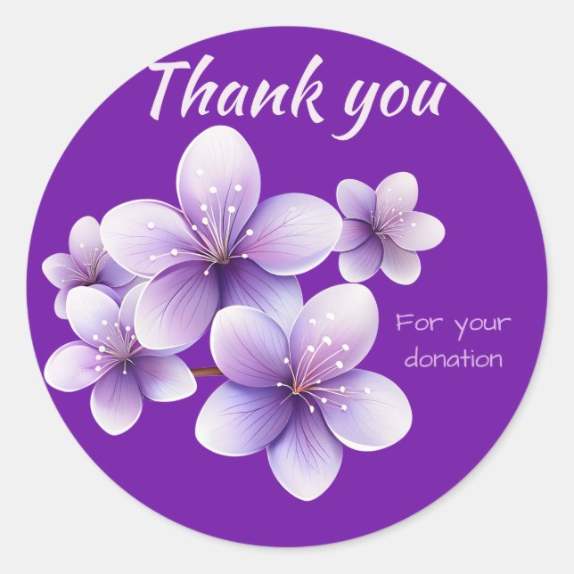 Adesivo Blossomas de Cereja Roxos Obrigado pela doação (Frente)