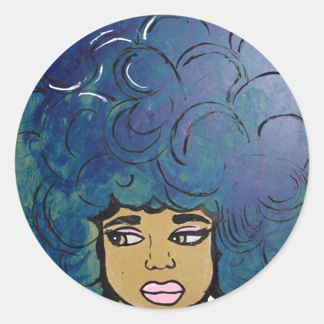 Adesivo Blue Afro Ebony Girl Big Hair (Frente)