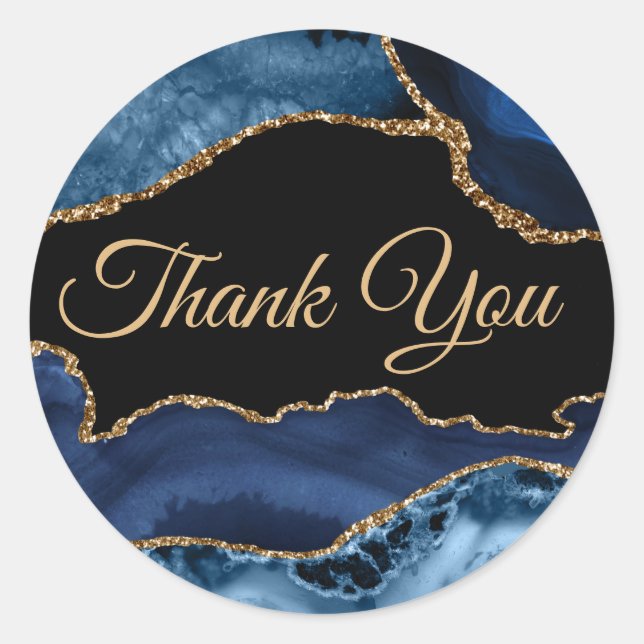 Adesivo Blue Agate Obrigado Classic Round Sticker (Frente)