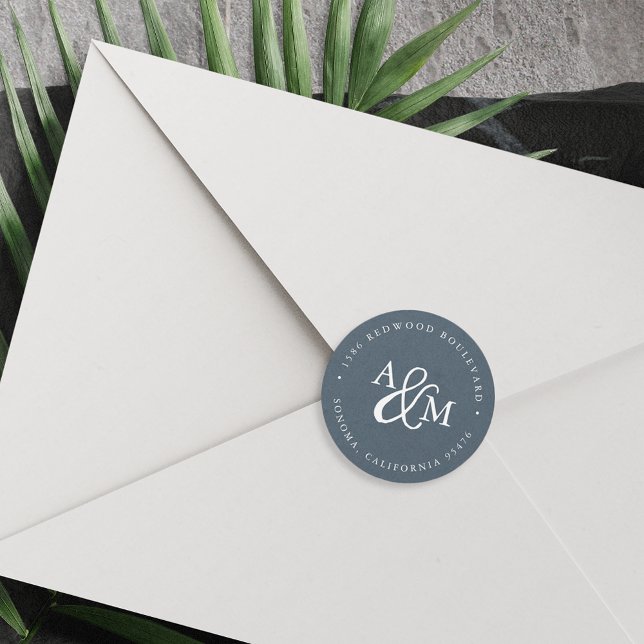 Adesivo Blue Ampersand Monograma Wedding Endereço de devol (Criador carregado)