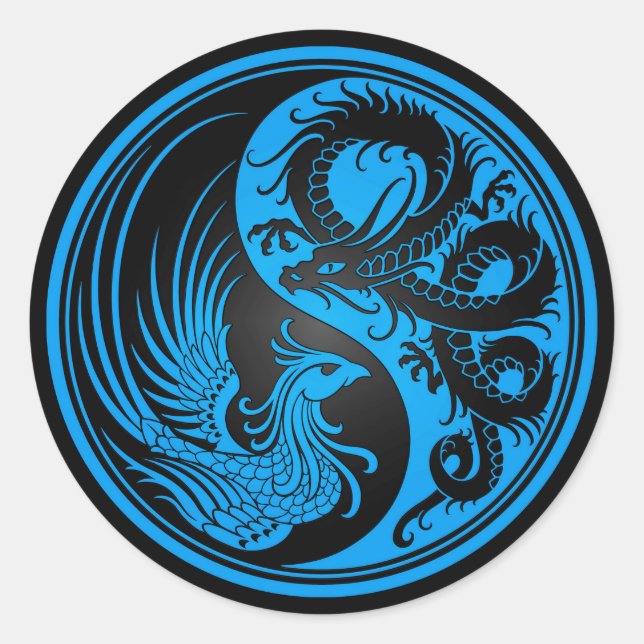 Adesivo Blue and Black Dragon Phoenix Yin Yang (Frente)