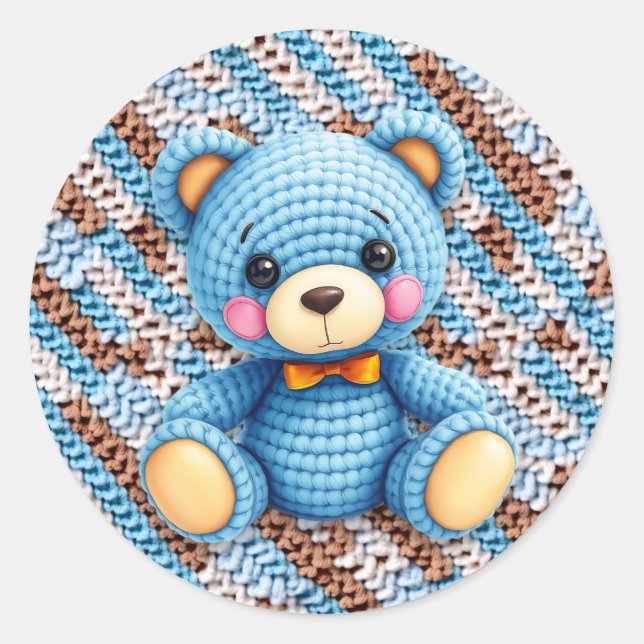 Adesivo Blue and Brown Crocheted Teddy Bear  (Frente)