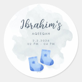 Adesivo Blue and Tan Watercolor Aqeeqah Baby Boy Sticker