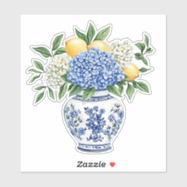 Adesivo Blue and White Chinoiserie Vase With Hydrangeas
