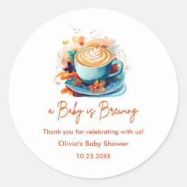 Adesivo Blue Baby is Brewing Coffee Baby Shower Thank You 