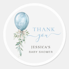 Adesivo Blue Balloon Bow Greenery Baby Shower Thank You