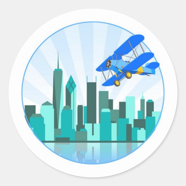 Adesivo Blue Biplane sobre Nova York - Design (Frente)