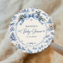 Blue Bow Baby It'sCold Outside Baby Shower Sticker