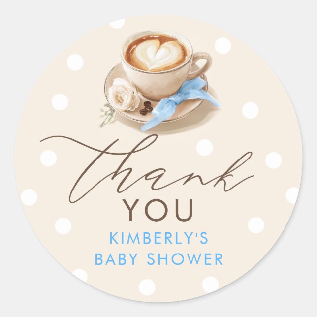 Adesivo Blue Bow Coffee Baby Shower Thank You (Frente)