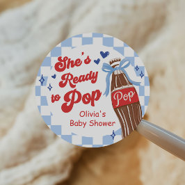 Adesivo Blue Bow She's Ready to Pop Baby Shower