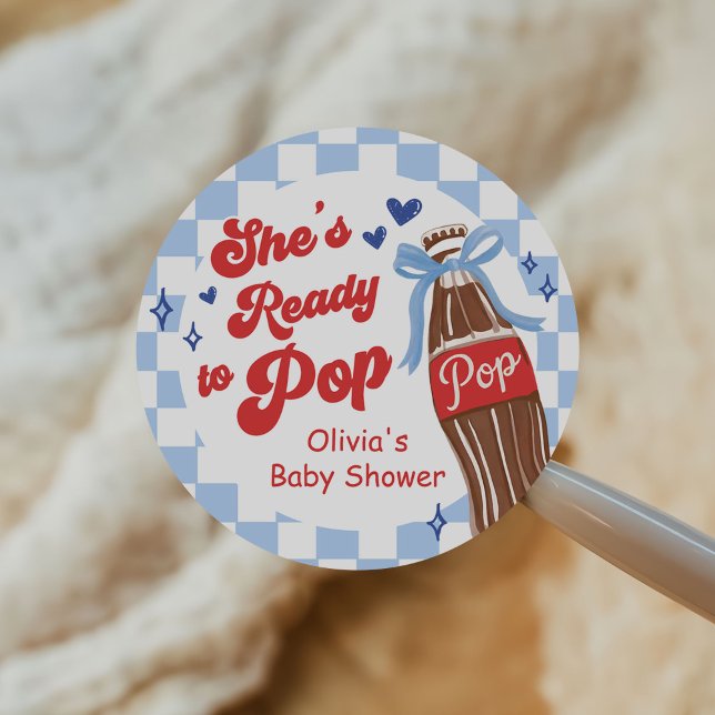 Adesivo Blue Bow She's Ready to Pop Baby Shower (Criador carregado)