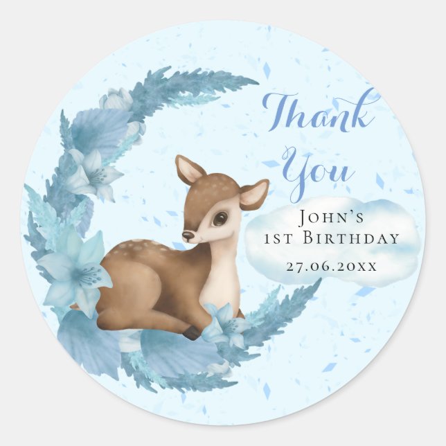 Adesivo Blue Brown Little Bambi Cloud Birthday (Frente)