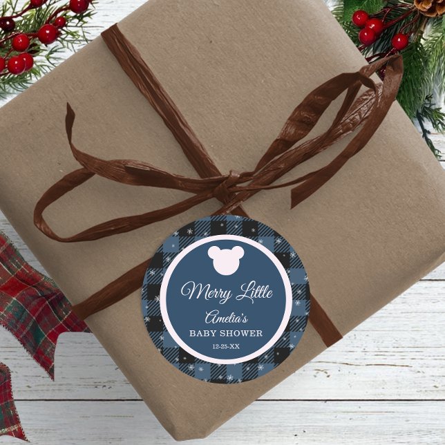 Adesivo Blue Buffalo Plaid Bear Baby Shower Sticker (Criador carregado)