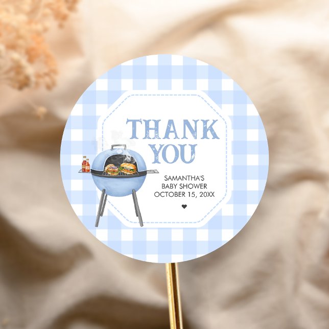 Adesivo Blue Burger BBQ Baby Shower (Bun and Burgers Baby Shower Sticker)