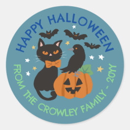 Adesivo Blue Cat Pumpkin Raven Happy Halloween