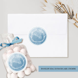 Adesivo Blue Chic Watercolor Monogram Umschlag Aufkleber /