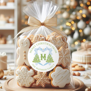 Adesivo Blue Chinoiserie Árvore Natal Monograma Crest