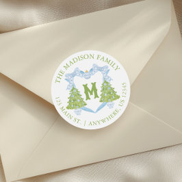 Adesivo Blue Chinoiserie Árvore Natal Monograma Crest