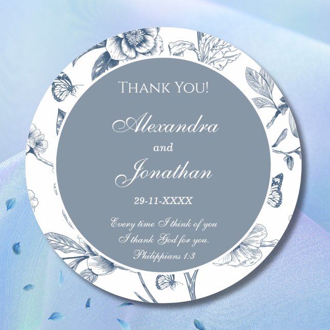 Adesivo Blue Chinoiserie Christian Wedding Thank You (Criador carregado)