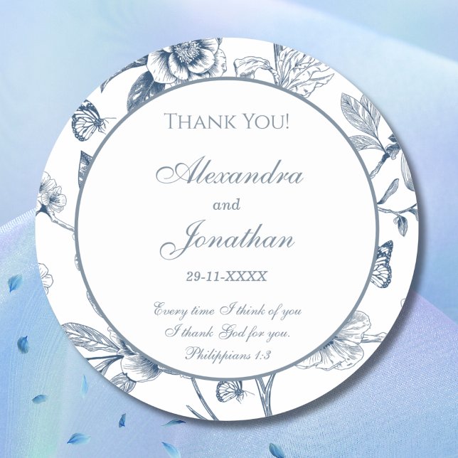 Adesivo Blue Chinoiserie Christian Wedding Thank You (Criador carregado)