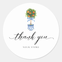 Adesivo Blue Chinoiserie Pottery Orange Topiário Obrigado