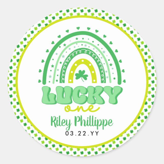 Adesivo Blue Clover & Rainbow Lucky One First Birday (Frente)