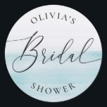 Adesivo Blue Coastal Ocean Bridal Shower | Elegant Beach<br><div class="desc">Add a polished finishing touch to your bridal shower favors with these elegant blue coastal stickers. Featuring a soft ocean inspired gradient and modern script design, they are perfect for sealing favor bags, gift boxes, and envelopes. These round labels bring a clean, minimalist look to any beach or seaside celebration...</div>