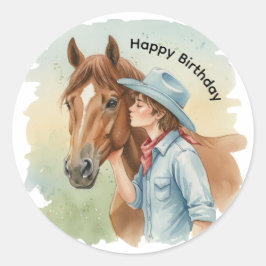 Adesivo Blue Cowboy Kissing a Horse Birthday Party